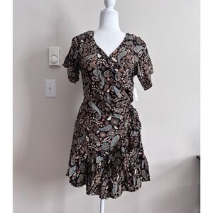 NWT O'Neill Jorgie Dress Medium Paisley Grunge Hippie Black Green Faux Wrap